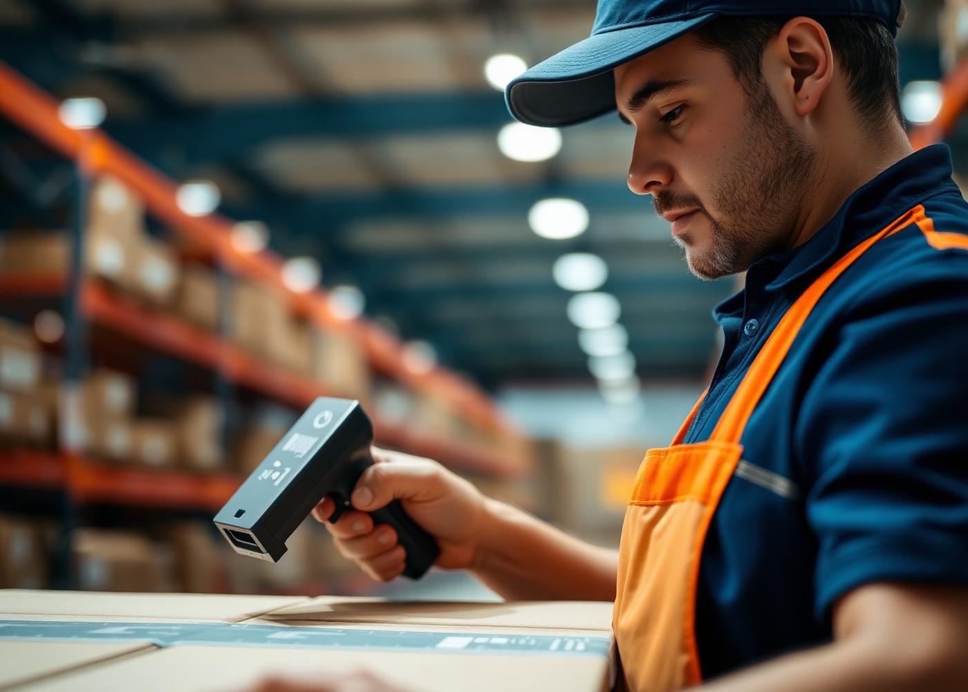 Warehouse operator scanning a parcel